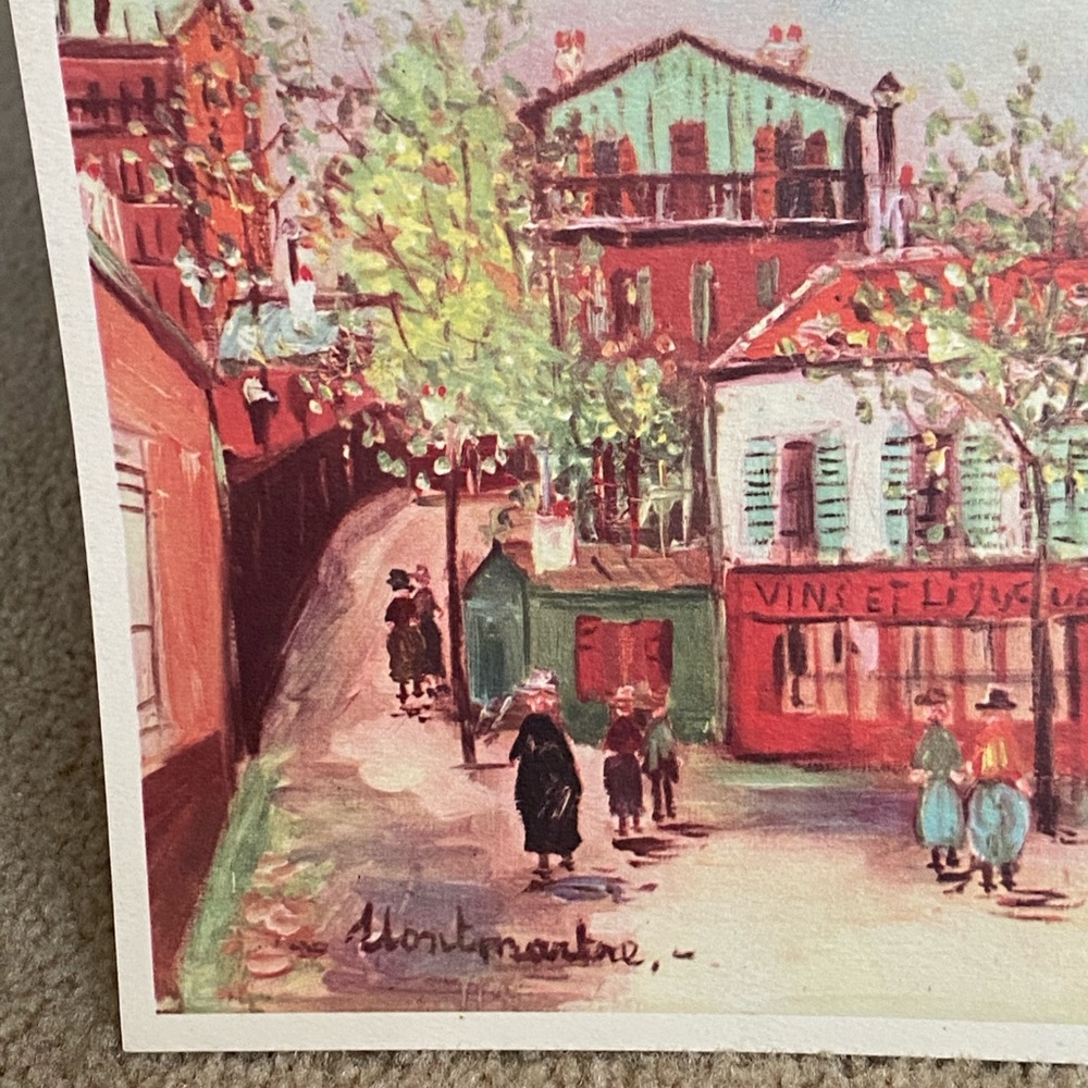 Maurice Utrillo Montmartre vintage cir 1950s watercolor print windmill 7.5 x 9.5 - Picture 2 of 8